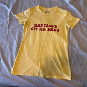 Hubs & Hers Yellow Graphic Tee “This Taco’s Off The Menu” Size Small ($33)